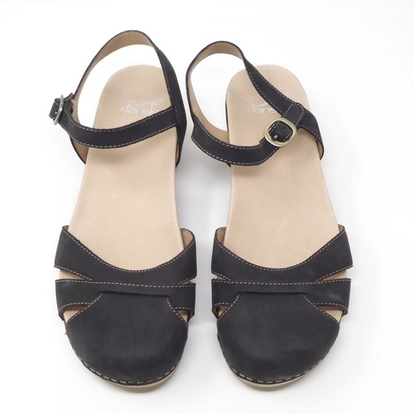 Dansko Womens Betsey Black Milled Nubuck Clog Sandals Ankle Strap Size 39 / 8.5 - Picture 2 of 7